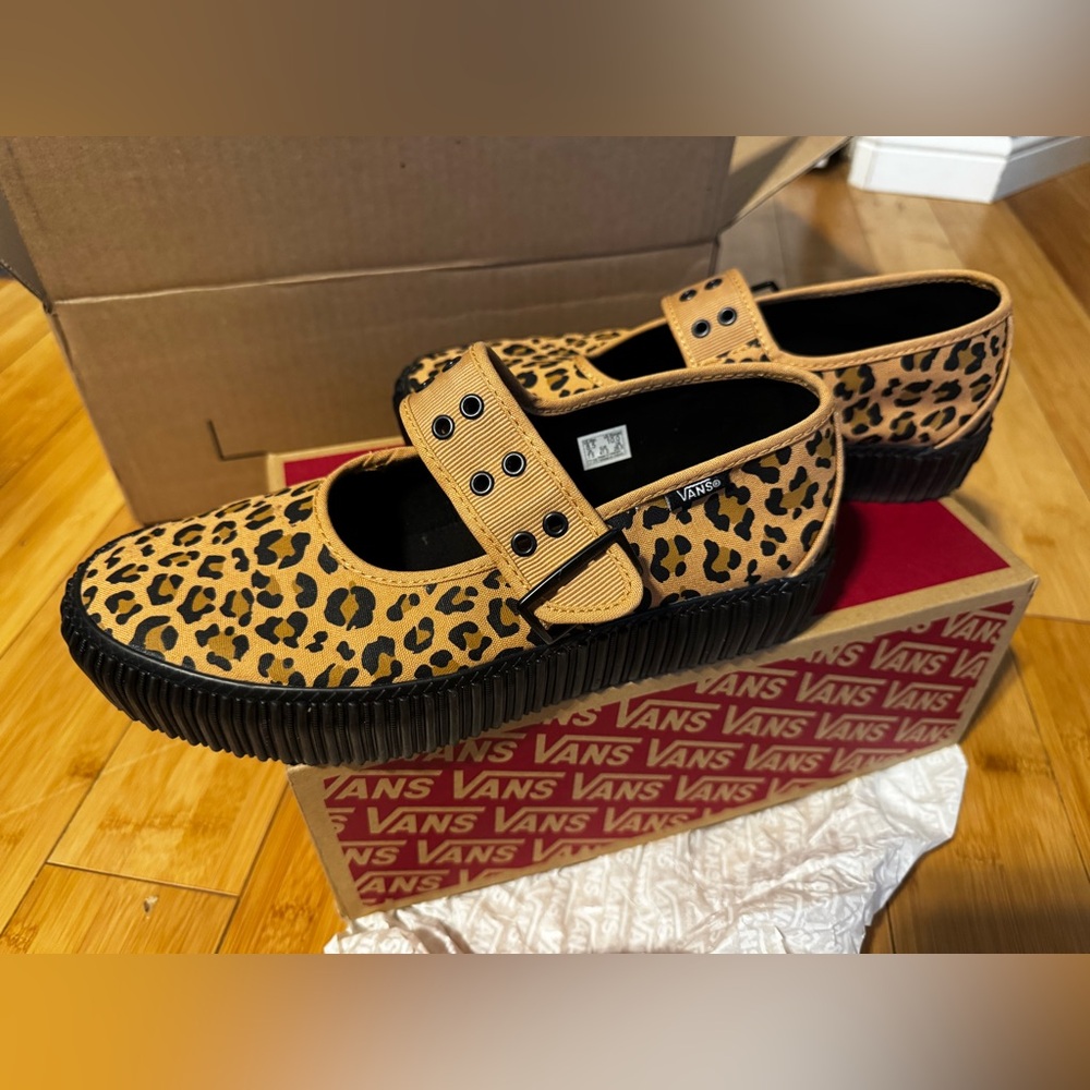 Vans Tan and Black Leopard Print Sneakers